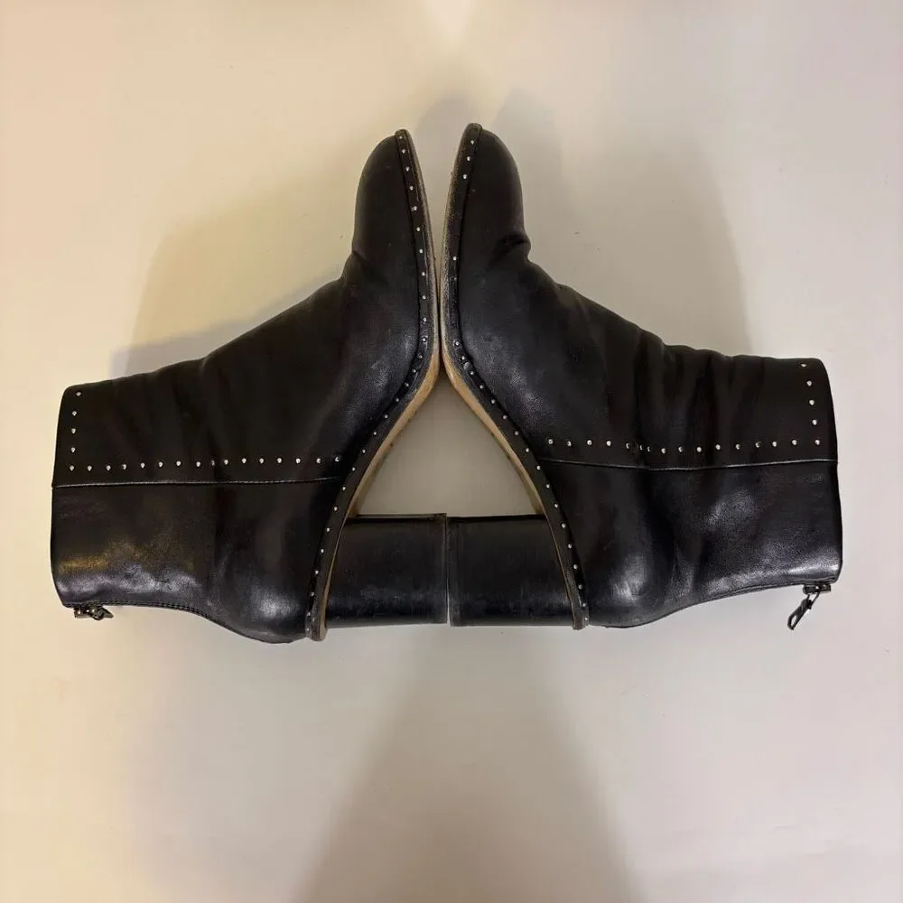 Rag &‎ Bone Black Leather Studded Detail Zipper Back Booties 7